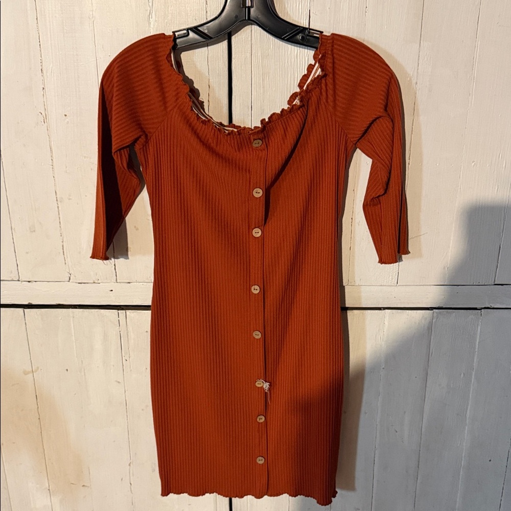 Iris Terracotta Long Sleeve Ribbed Dress